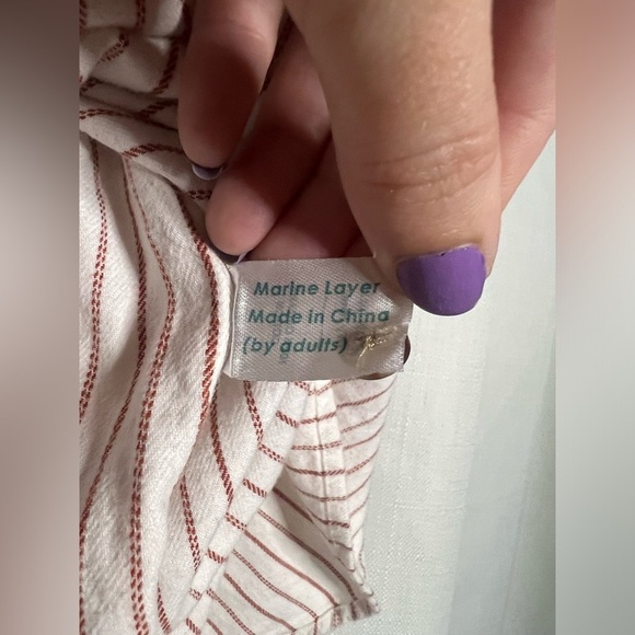 Marine Layer Cotton White and Red Striped Button Shirt - Picture 7 of 9